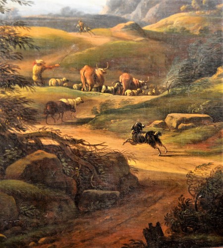 Antiquités - Landscape with shepherd and herds- Carlo Antonio Tavella (1668 - 1738)